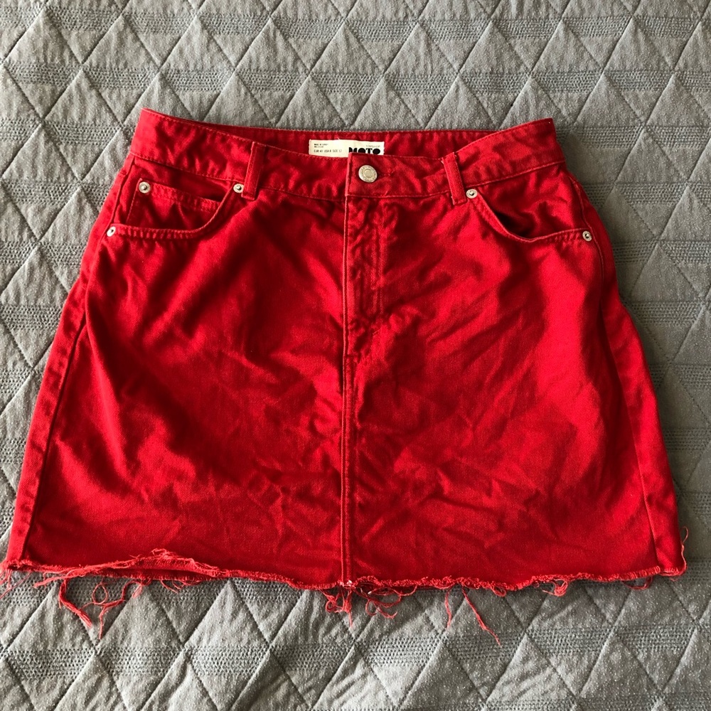 Red Topshop Denim Skirt